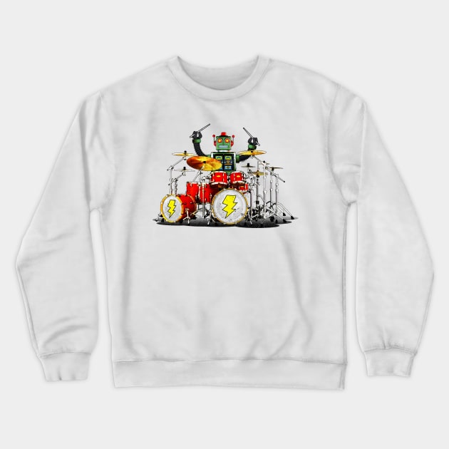 Cool Tees Drummer Robot Rock Crewneck Sweatshirt by COOLTEESCLUB